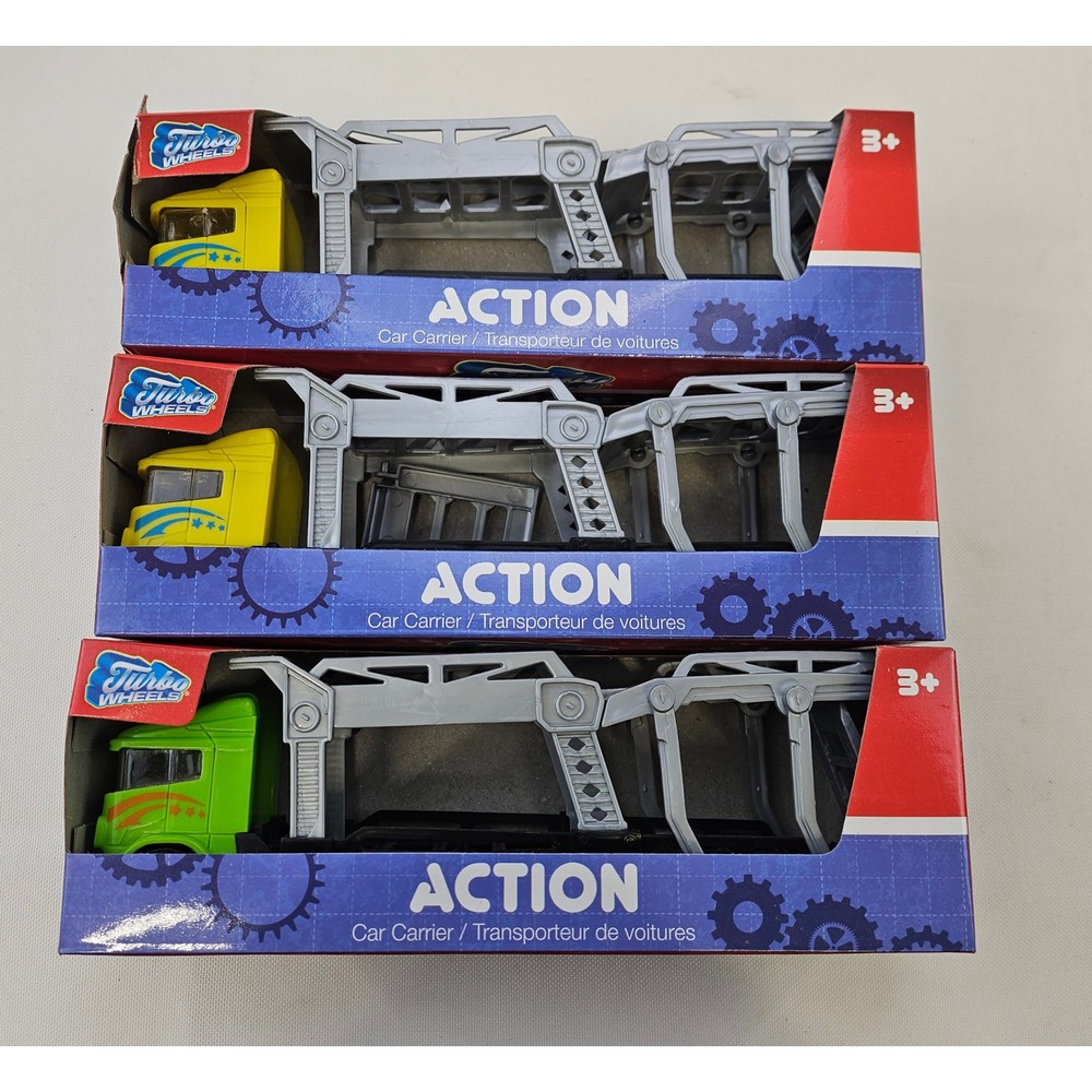 Turbo Wheels Action Car Carrier Toy Truck Lot of 3 Yellow Green‎ Transporters